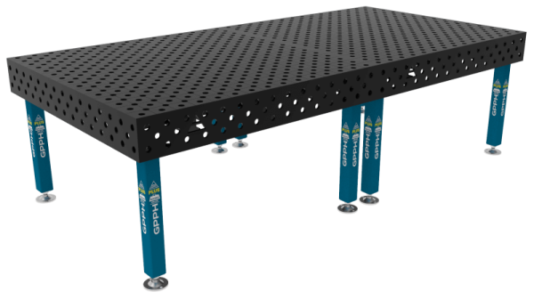Stół Spawalniczy PLUS Rozmiar - 3000x1480mm, Siatka - diagonalna, System - Φ28, Nogi - Na stopach